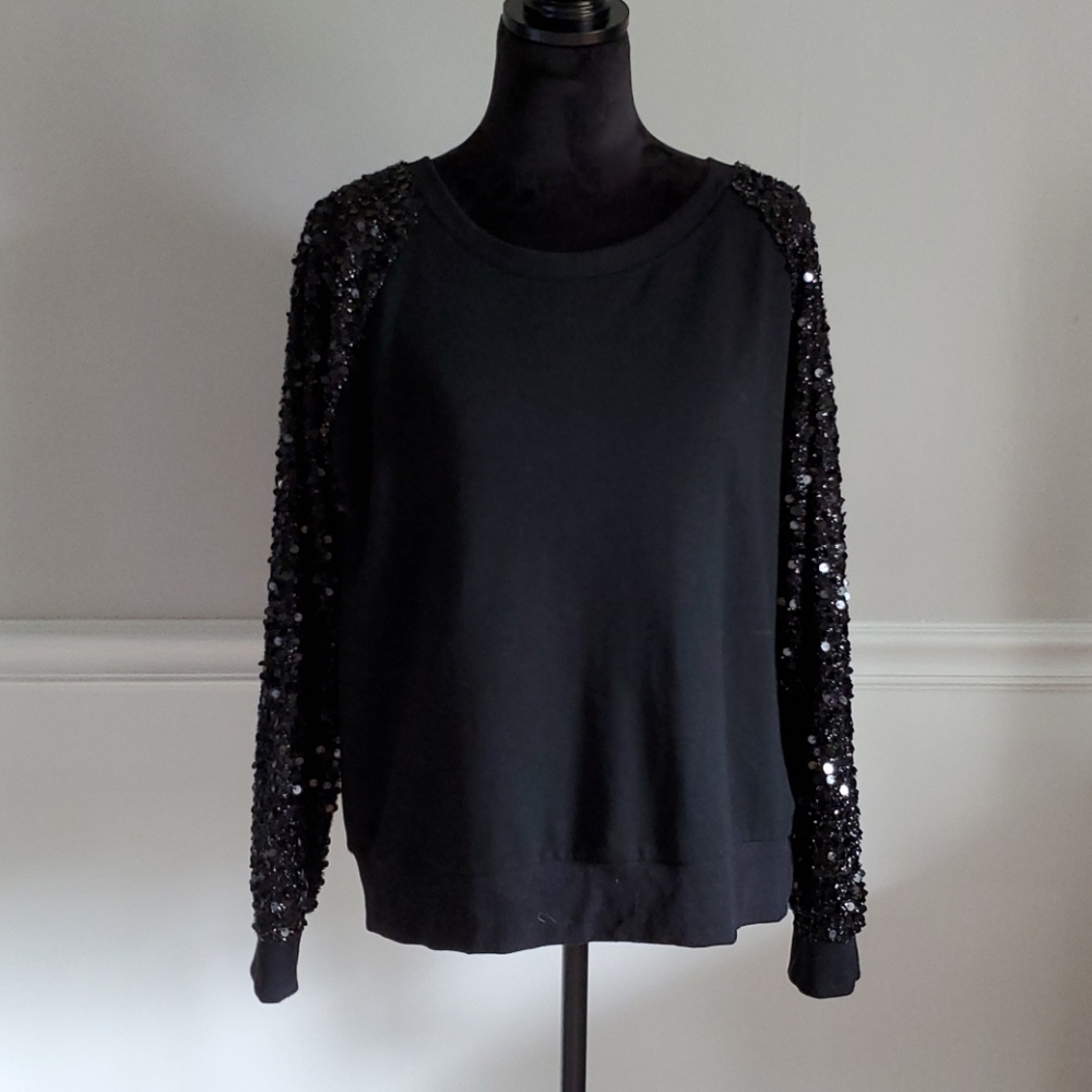 Sequin sleeved black sweater